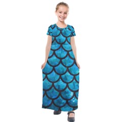 Mermaid Blue Kids  Short Sleeve Maxi Dress by bloomgirldresses