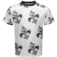 French France Fleur De Lys Metal Pattern black and white antique vintage Men s Cotton Tee