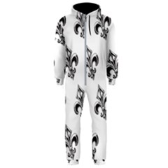 French France Fleur De Lys Metal Pattern black and white antique vintage Hooded Jumpsuit (Men) 