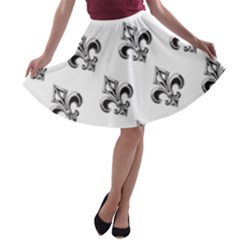 French France Fleur De Lys Metal Pattern black and white antique vintage A-line Skater Skirt