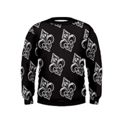 French France Fleur De Lys Metal Pattern Black And White Antique Vintage Black Rocker Kids  Sweatshirt by Quebec