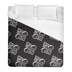 French France Fleur De Lys Metal Pattern Black And White Antique Vintage Black Rocker Duvet Cover (full/ Double Size) by Quebec