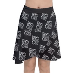 French France Fleur De Lys Metal Pattern Black And White Antique Vintage Black Rocker Chiffon Wrap Front Skirt by Quebec