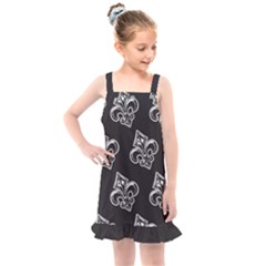 French France Fleur De Lys Metal Pattern Black And White Antique Vintage Black Rocker Kids  Overall Dress by Quebec