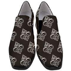 French France Fleur De Lys Metal Pattern Black And White Antique Vintage Black Rocker Women Slip On Heel Loafers by Quebec