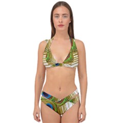 Peacock Feather Plumage Colorful Double Strap Halter Bikini Set