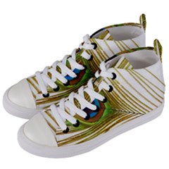 Peacock Feather Plumage Colorful Women s Mid-top Canvas Sneakers by Sapixe