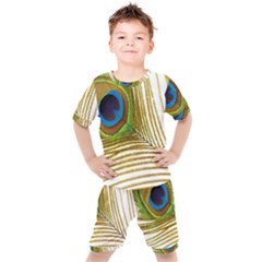 Peacock Feather Plumage Colorful Kids  Tee And Shorts Set