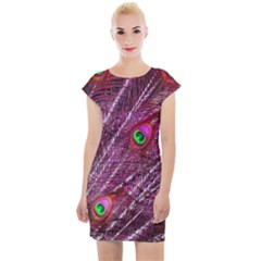 Peacock Feathers Color Plumage Cap Sleeve Bodycon Dress