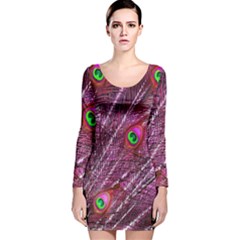 Peacock Feathers Color Plumage Long Sleeve Velvet Bodycon Dress