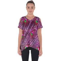 Peacock Feathers Color Plumage Cut Out Side Drop Tee