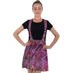 Peacock Feathers Color Plumage Velvet Suspender Skater Skirt