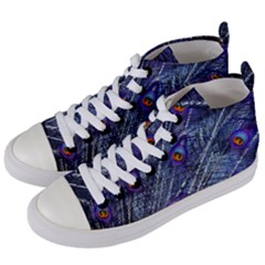 Peacock Feathers Color Plumage Blue Women s Mid-top Canvas Sneakers by Sapixe