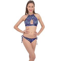 Peacock Feathers Color Plumage Blue Cross Front Halter Bikini Set by Sapixe