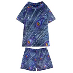 Peacock Feathers Color Plumage Blue Kids  Swim Tee And Shorts Set by Sapixe