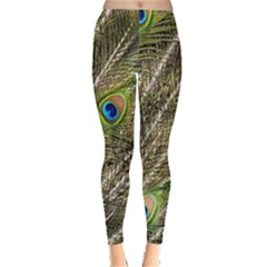 Peacock Feathers Color Plumage Green Leggings  by Sapixe
