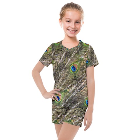 Peacock Feathers Color Plumage Green Kids  Mesh Tee And Shorts Set by Sapixe