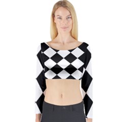 Grid Domino Bank And Black Long Sleeve Crop Top by Sapixe