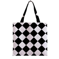 Grid Domino Bank And Black Zipper Grocery Tote Bag by Sapixe