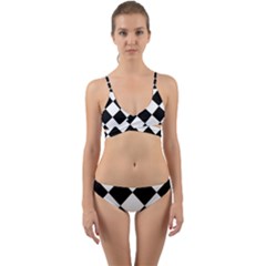 Grid Domino Bank And Black Wrap Around Bikini Set by Sapixe