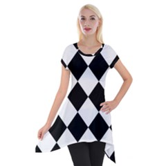 Grid Domino Bank And Black Short Sleeve Side Drop Tunic by Sapixe