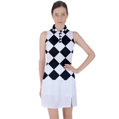 Grid Domino Bank And Black Women’s Sleeveless Polo by Sapixe