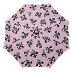 French France Fleur De Lys Metal Pattern Black And White Antique Vintage Pink And Black Rocker Straight Umbrellas by Quebec