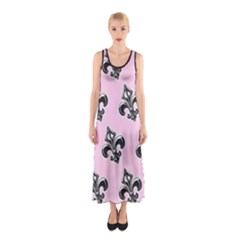 French France Fleur De Lys Metal Pattern black and white antique vintage pink and black rocker Sleeveless Maxi Dress