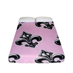 French France Fleur De Lys Metal Pattern Black And White Antique Vintage Pink And Black Rocker Fitted Sheet (full/ Double Size) by Quebec