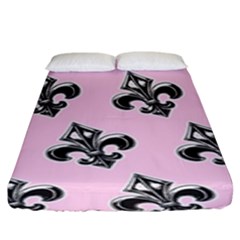 French France Fleur De Lys Metal Pattern Black And White Antique Vintage Pink And Black Rocker Fitted Sheet (king Size) by Quebec