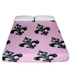 French France Fleur De Lys Metal Pattern Black And White Antique Vintage Pink And Black Rocker Fitted Sheet (california King Size) by Quebec