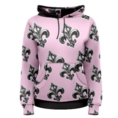 French France Fleur De Lys Metal Pattern Black And White Antique Vintage Pink And Black Rocker Women s Pullover Hoodie