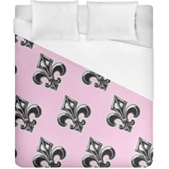 French France Fleur De Lys Metal Pattern black and white antique vintage pink and black rocker Duvet Cover (California King Size)