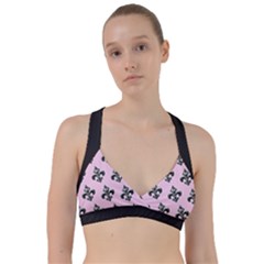 French France Fleur De Lys Metal Pattern Black And White Antique Vintage Pink And Black Rocker Sweetheart Sports Bra by Quebec