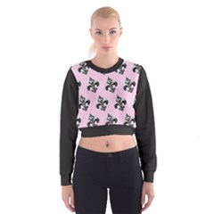 French France Fleur De Lys Metal Pattern Black And White Antique Vintage Pink And Black Rocker Cropped Sweatshirt by Quebec