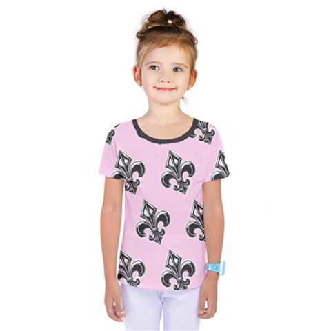 French France Fleur De Lys Metal Pattern Black And White Antique Vintage Pink And Black Rocker Kids  One Piece Tee by Quebec