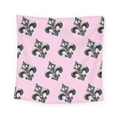 French France Fleur De Lys Metal Pattern Black And White Antique Vintage Pink And Black Rocker Square Tapestry (small)