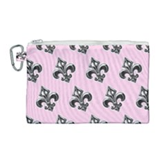 French France Fleur De Lys Metal Pattern Black And White Antique Vintage Pink And Black Rocker Canvas Cosmetic Bag (large)