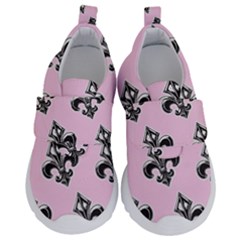 French France Fleur De Lys Metal Pattern Black And White Antique Vintage Pink And Black Rocker Kids  Velcro No Lace Shoes