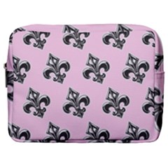 French France Fleur De Lys Metal Pattern Black And White Antique Vintage Pink And Black Rocker Make Up Pouch (large)