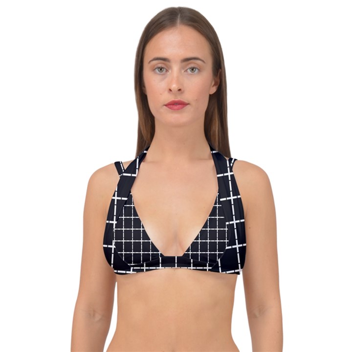 Pattern Carreaux Blanc/Noir Double Strap Halter Bikini Top
