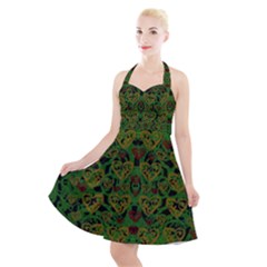 Love The Hearts On Green Halter Party Swing Dress  by pepitasart