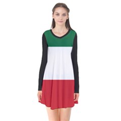 Flag Patriote Quebec Patriot Red Green White Modern French Canadian Separatism Black Background Long Sleeve V-neck Flare Dress by Quebec