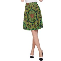 Love The Hearts  Mandala On Green A-line Skirt by pepitasart