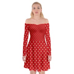 Pois Doré / Rouge Off Shoulder Skater Dress by kcreatif