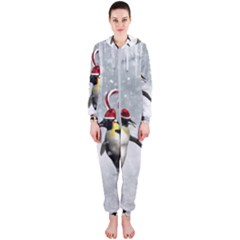 Funny Penguin In A Winter Landscape Hooded Jumpsuit (ladies) 