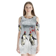 Funny Penguin In A Winter Landscape Shoulder Cutout Velvet One Piece by FantasyWorld7