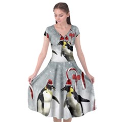 Funny Penguin In A Winter Landscape Cap Sleeve Wrap Front Dress by FantasyWorld7