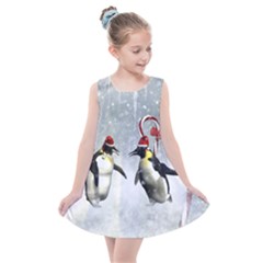 Funny Penguin In A Winter Landscape Kids  Summer Dress by FantasyWorld7