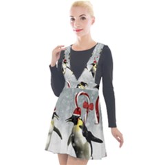 Funny Penguin In A Winter Landscape Plunge Pinafore Velour Dress by FantasyWorld7